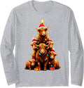 Merry Christmas Xmas Tree Highland Cow Farm Santa Tee Long Sleeve T-Shirt - Adult Unisex Heather Grey