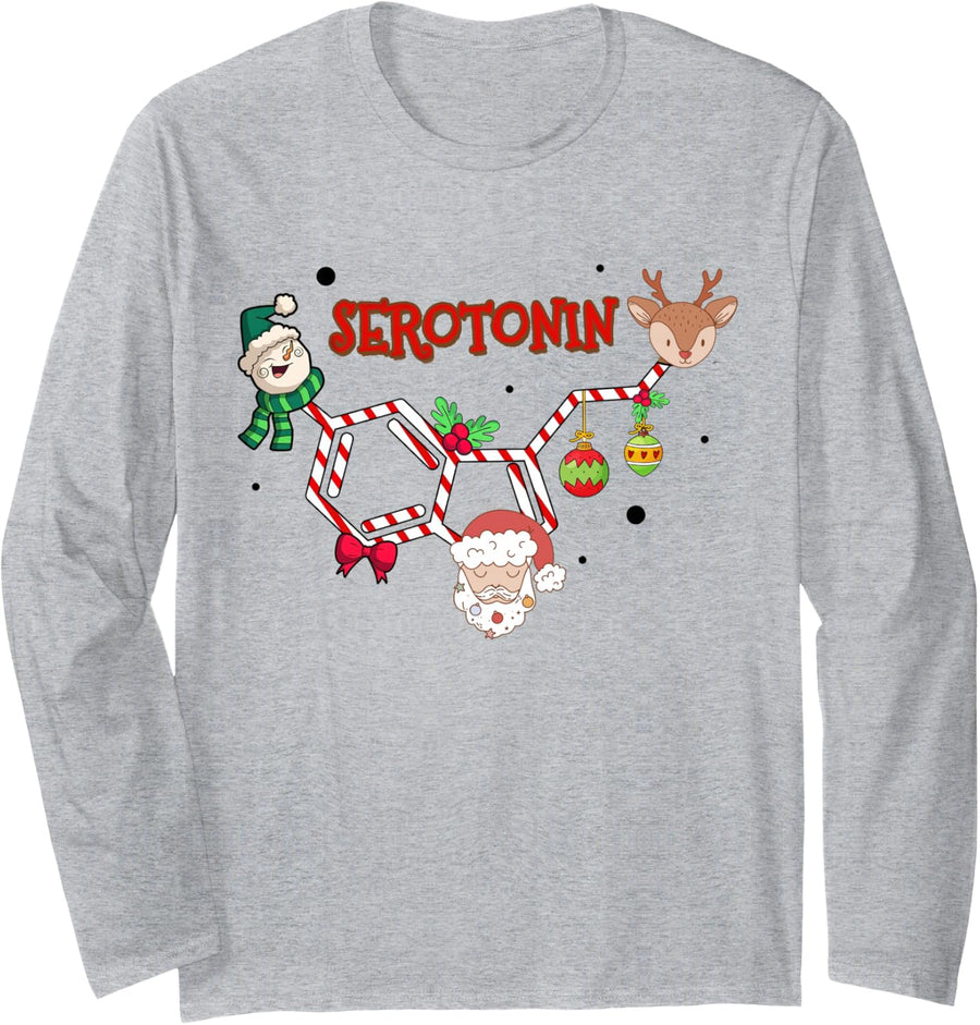 Serotonin Christmas, Mental Health Counselor Christmas Long Sleeve T-Shirt - Adult Unisex Heather Grey