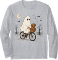 Rhodesian Ridgeback Ghost Bicycle Halloween Night Ride Long Sleeve T-Shirt - Adult Unisex Heather Grey