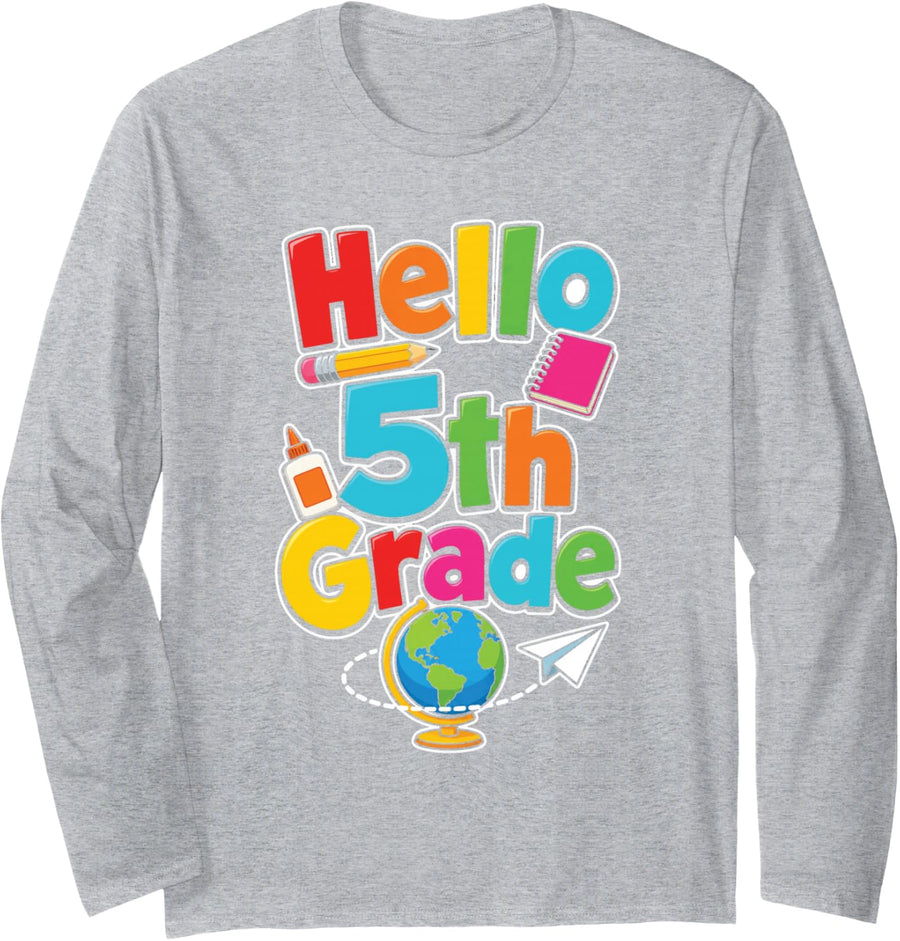5th Grade Back to School First Day Kids Gift Long Sleeve T-Shirt - Adult Unisex Heather Grey
