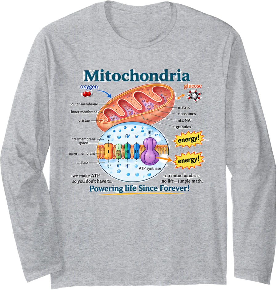 Biologist Tshirt Mitochondria Cell Gift Funny Biology Lab Long Sleeve T-Shirt - Adult Unisex Heather Grey