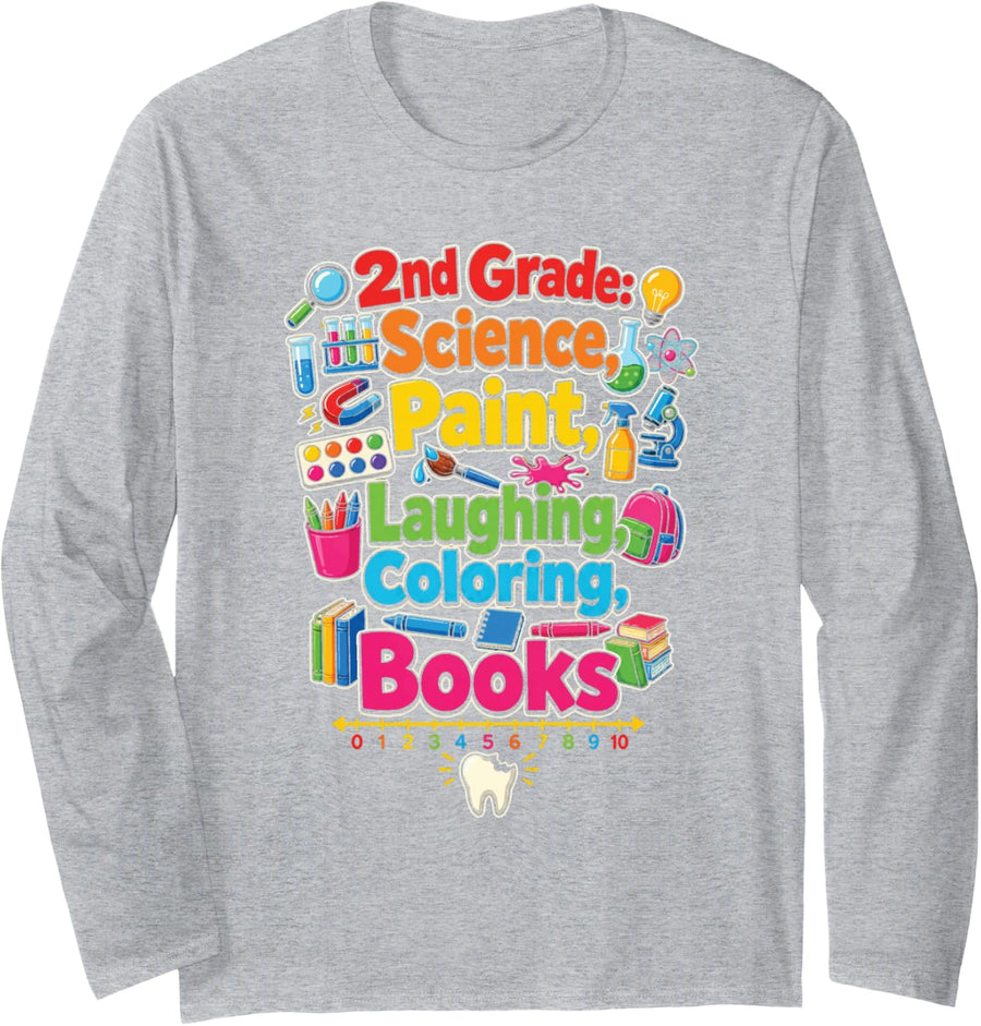2nd Grade Science Paint Laughing Coloring Books Second Long Sleeve T-Shirt - Adult Unisex Heather Grey