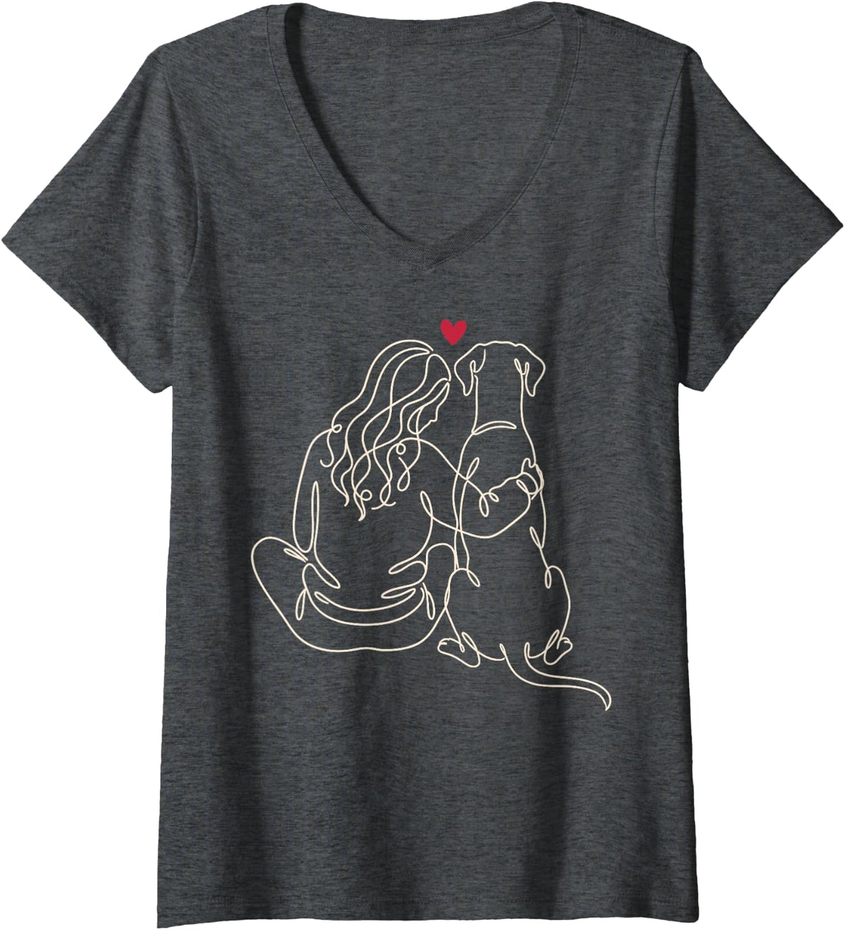 Women's Great Dane Girl Heart Line Art V-Neck T-Shirt - Dark Heather Grey