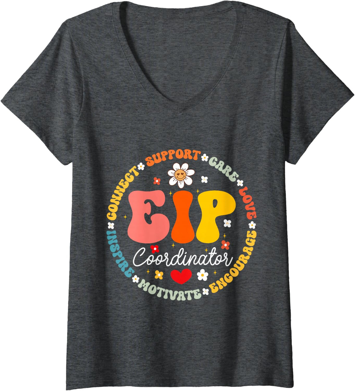 Women's EIP Coordinator Teacher Appreciation Week Back to School V-Neck T-Shirt - Dark Heather Grey