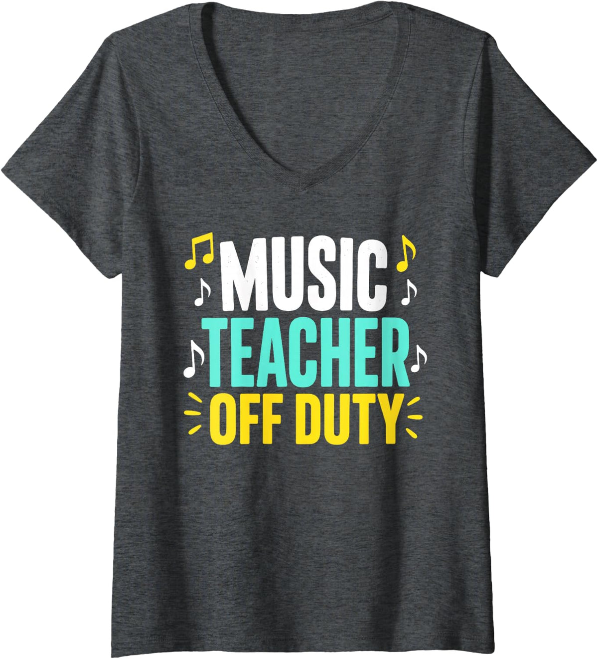 Women's Teacher Off Duty Music Notes V-Neck T-Shirt - Dark Heather Grey