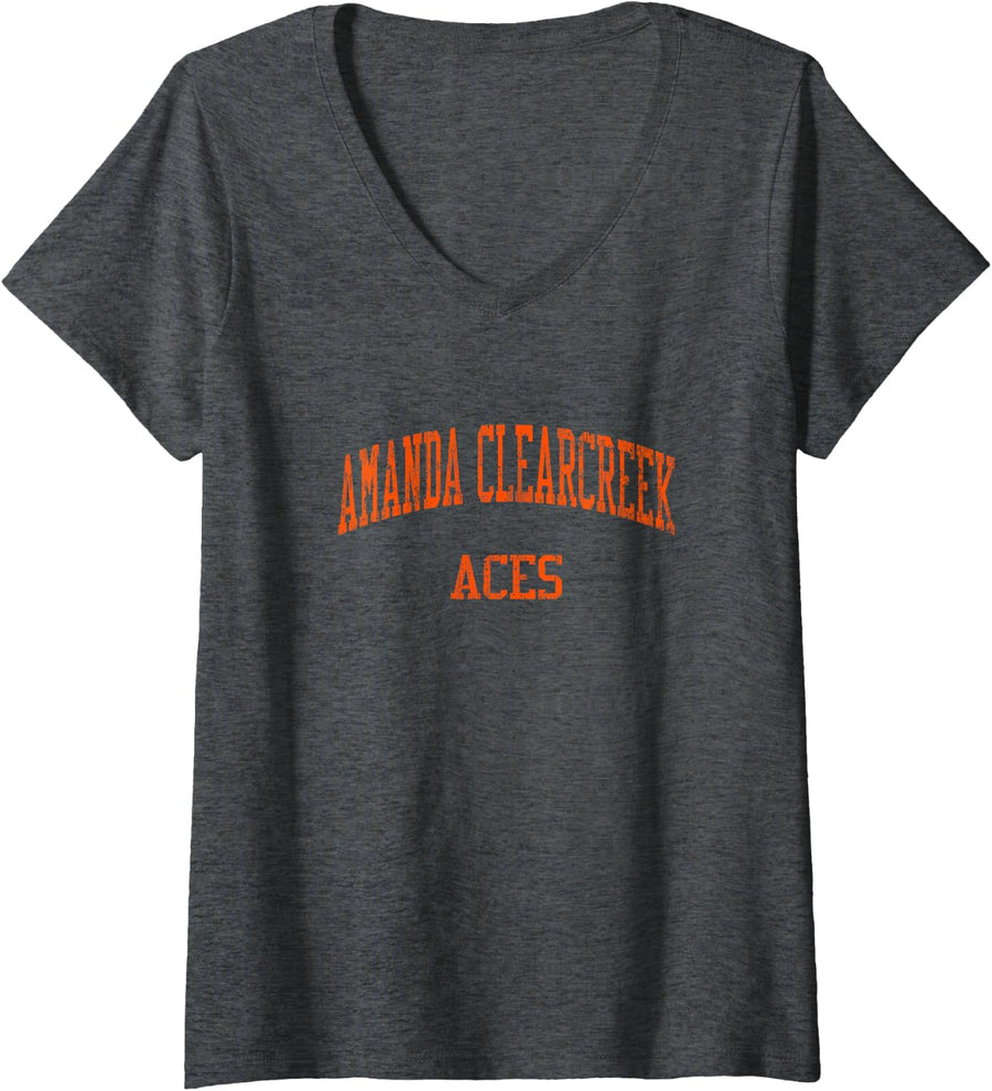 Womens Amanda Clearcreek High School HS Amanda OH Vintage Sports V-Neck T-Shirt - Dark Heather Grey