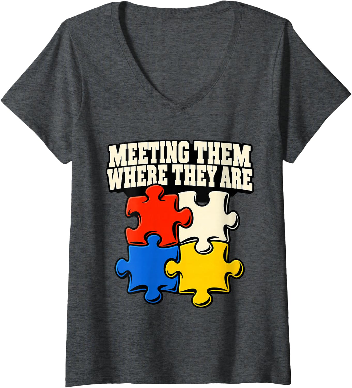 Women's Special Education Meeting Them Where They are Aide Puzzle V-Neck T-Shirt - Dark Heather Grey