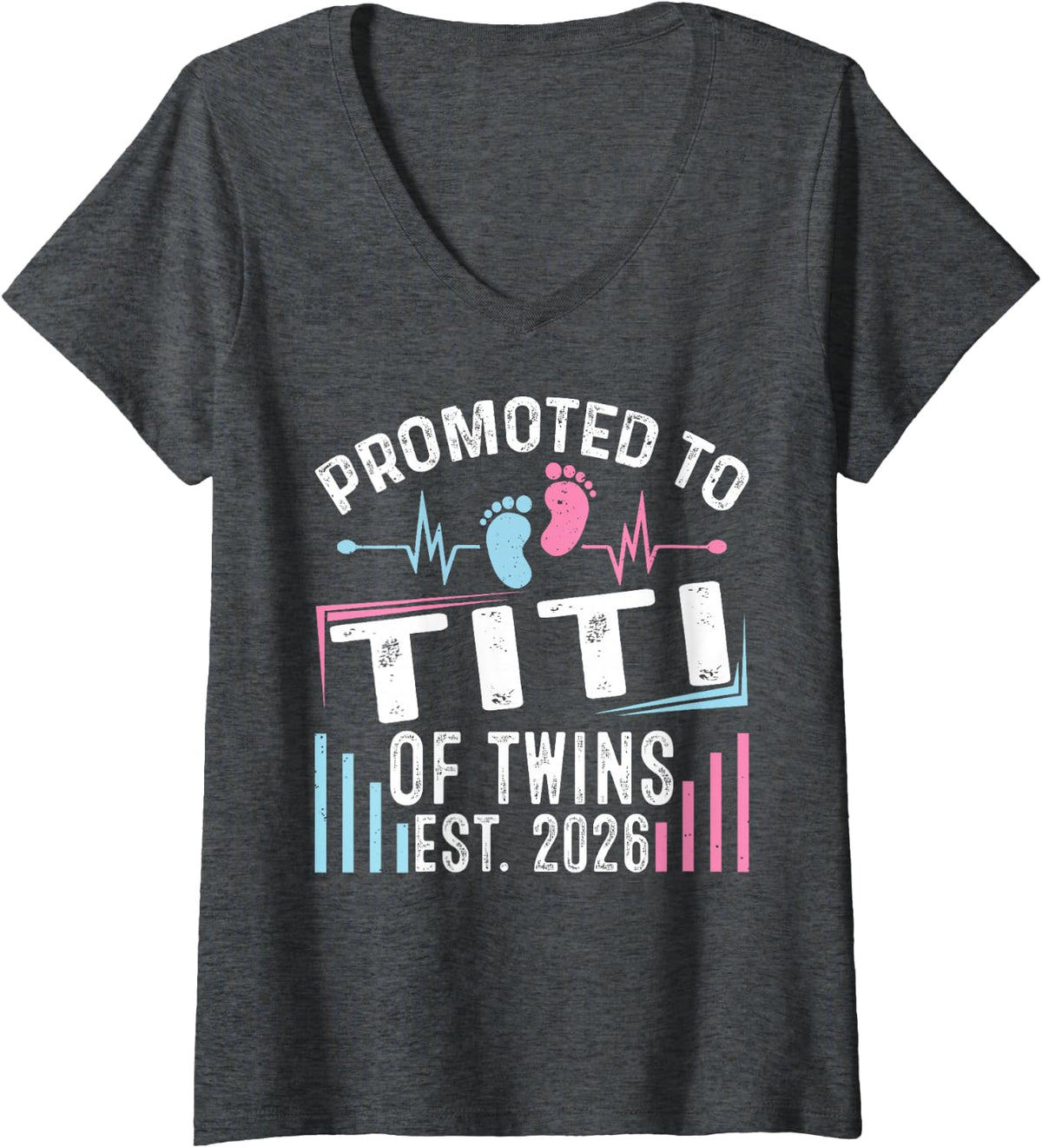 Women's Promoted to Titi of Twins Est 2026 Baby Shower V-Neck T-Shirt - Dark Heather Grey