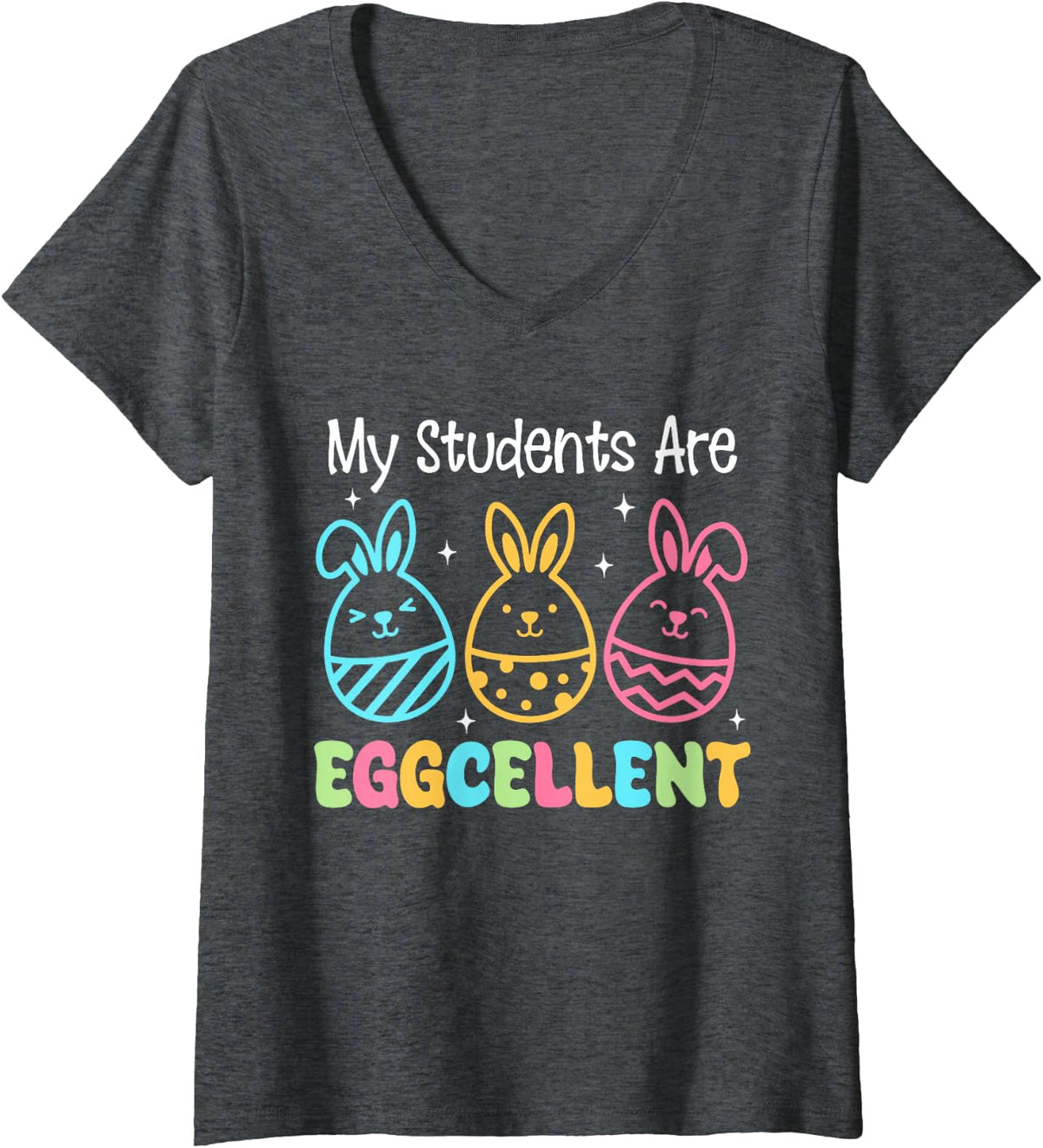 Women's My Students are Eggcellent Funny Easter Teacher Kids V-Neck T-Shirt - Dark Heather Grey
