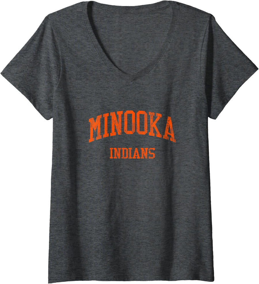Womens Minooka High School HS Minooka IL Vintage Sports V-Neck T-Shirt - Dark Heather Grey