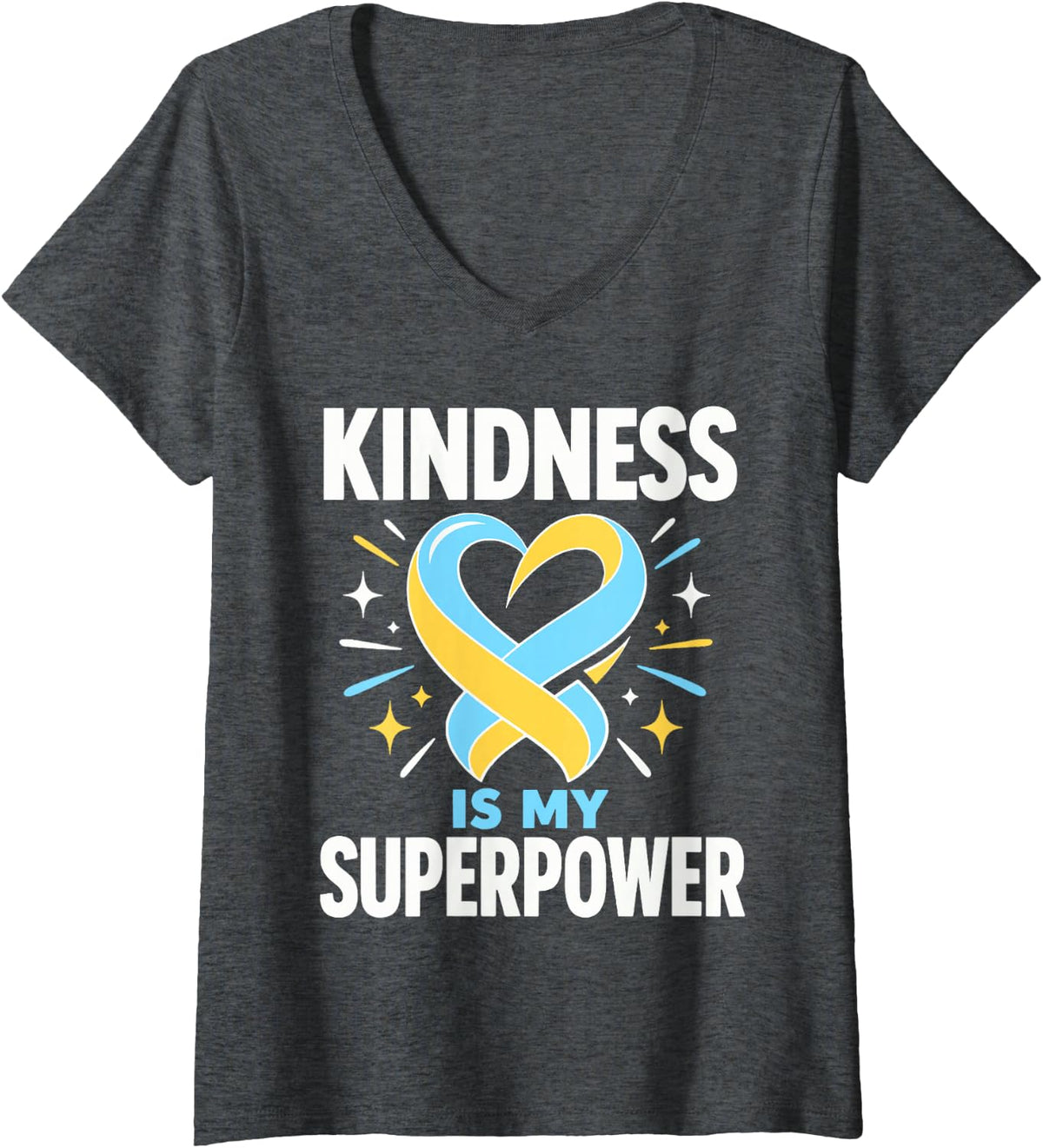 Women's Kindness is My Superpower Down Syndrome Awareness V-Neck T-Shirt - Dark Heather Grey
