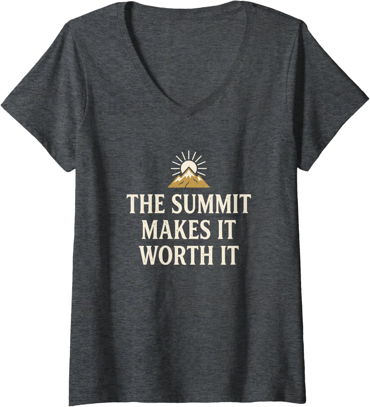 Women's Hiker Summit Makes It Worth It Mountain Hiking V-Neck T-Shirt - Dark Heather Grey