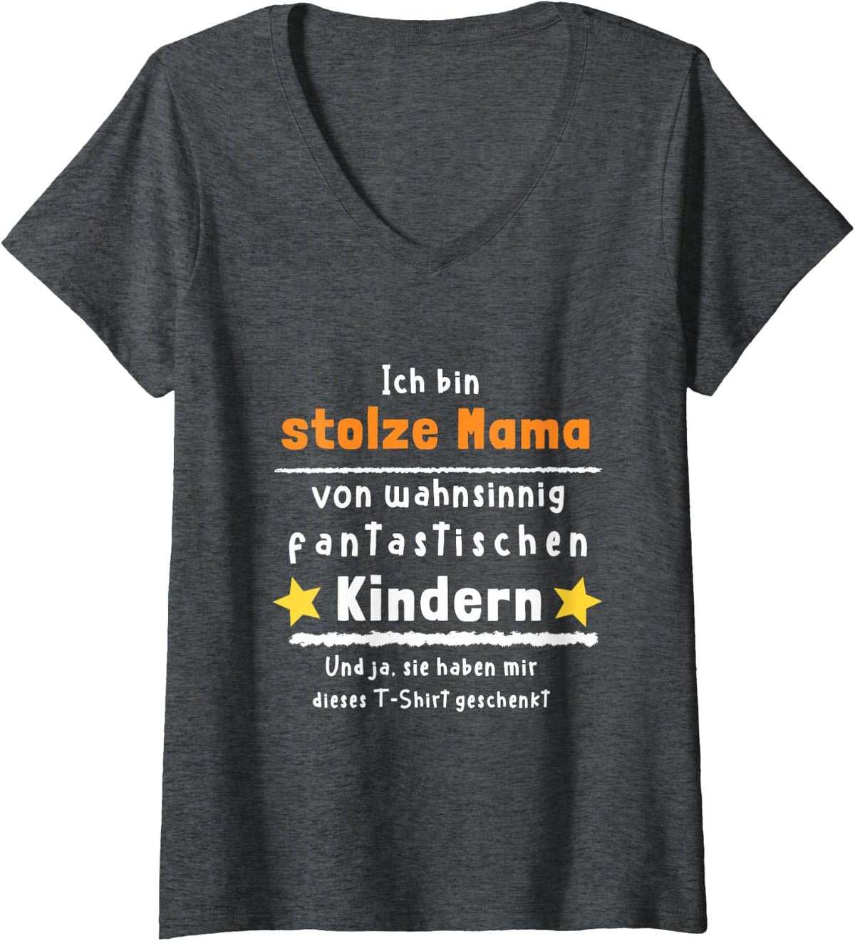 Women's Proud Mom of Fantastic Kids - German Quote Mother’s Day V-Neck T-Shirt - Dark Heather Grey