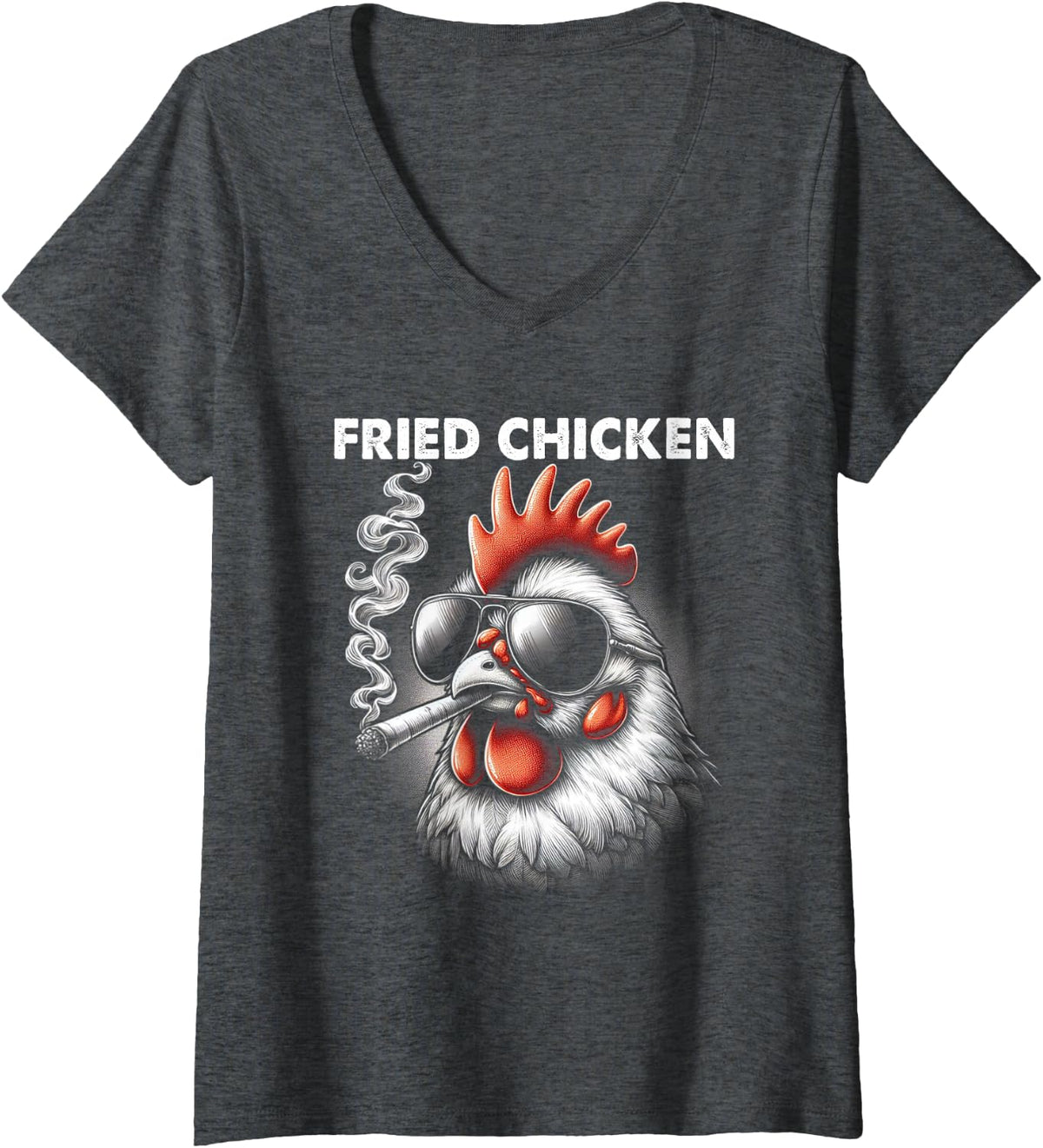 Women's Funny Chicken Humor Fried Chicken Sarcastic Bird Joke Meme V-Neck T-Shirt - Dark Heather Grey