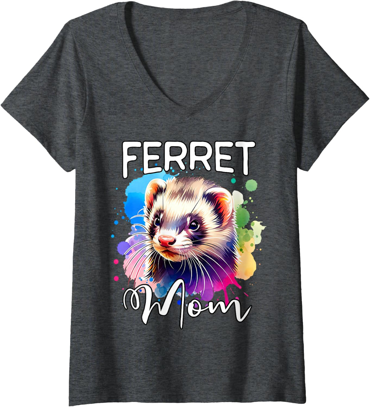 Womens Ferret Mom Ferret V-Neck T-Shirt - Dark Heather Grey