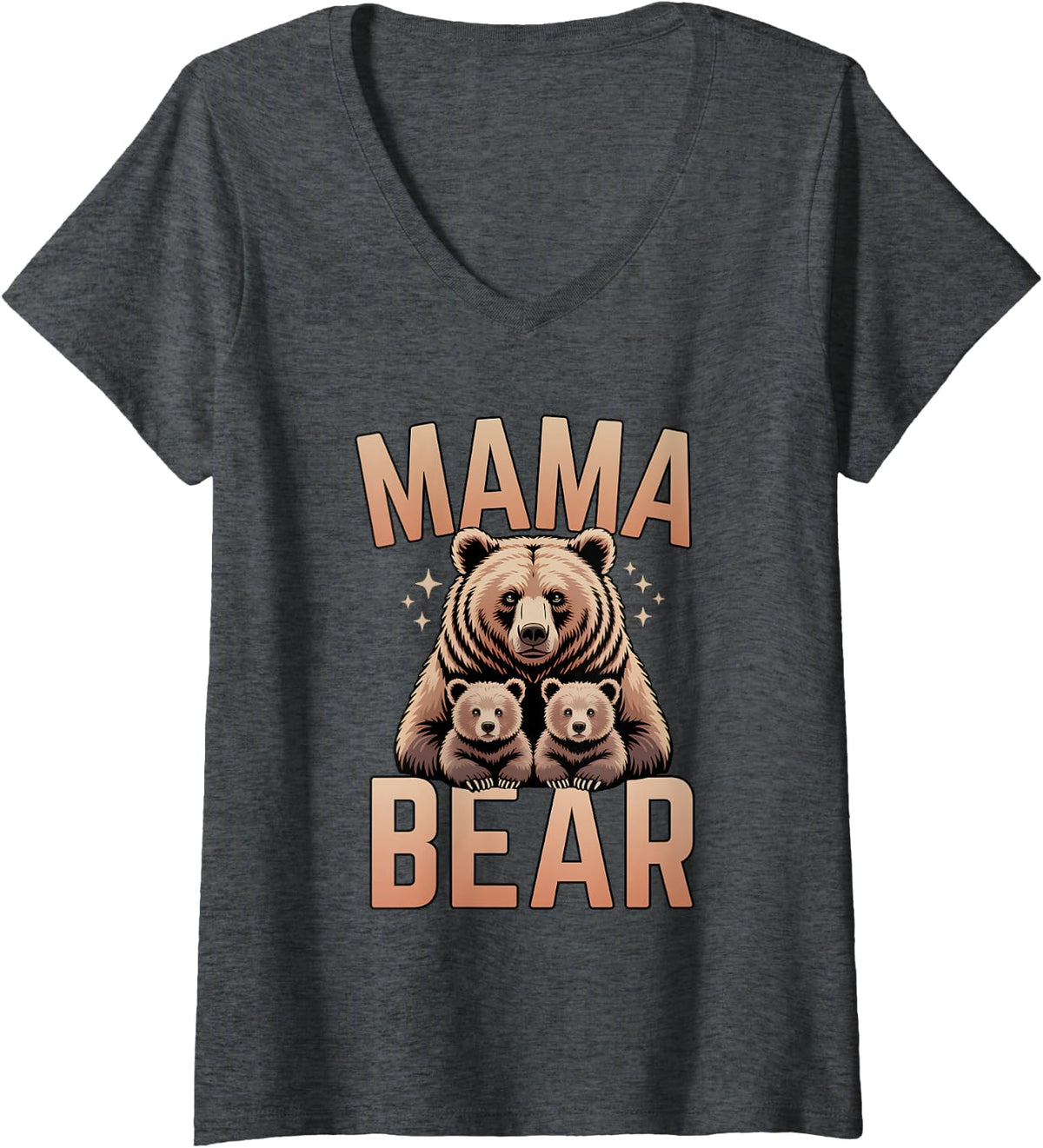Women's Mama Bear with Two Cubs Best Mother Ever Retro V-Neck T-Shirt - Dark Heather Grey