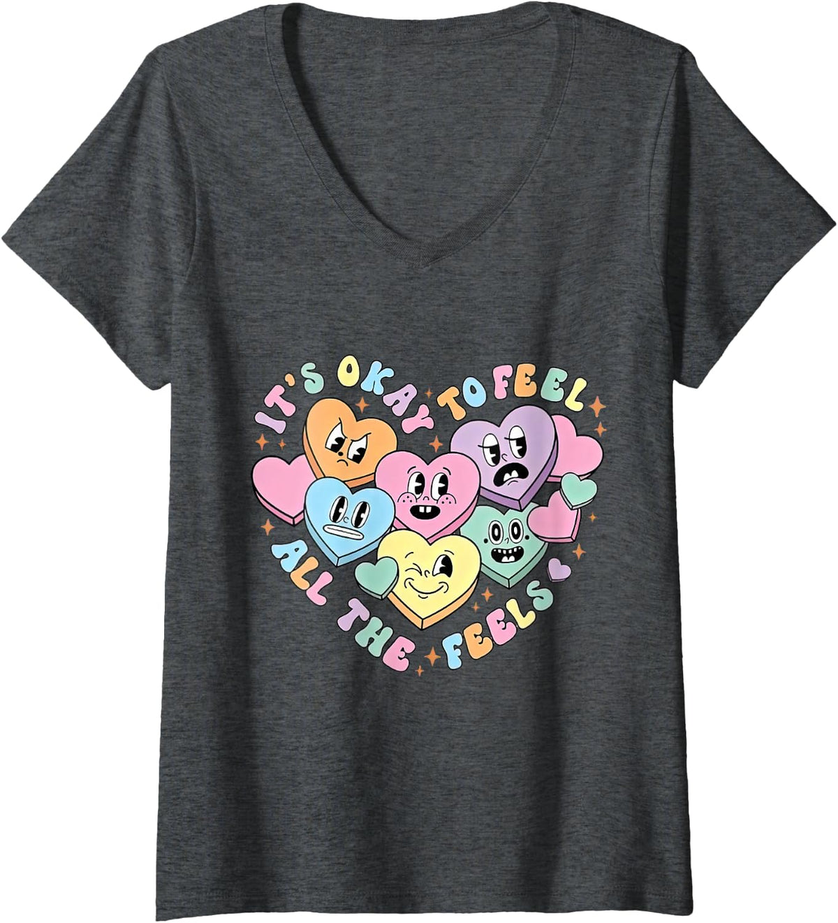 Women's School Counselor Valentine, Mental Health Valentine V-Neck T-Shirt - Dark Heather Grey