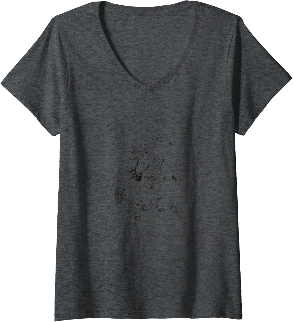 Women's Elk Hiker Vintage Wilderness Mountain Adventure V-Neck T-Shirt - Dark Heather Grey