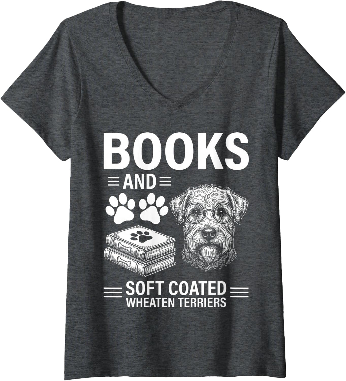 Women's Books and Soft Coated Wheaten Terrier V-Neck T-Shirt - Dark Heather Grey