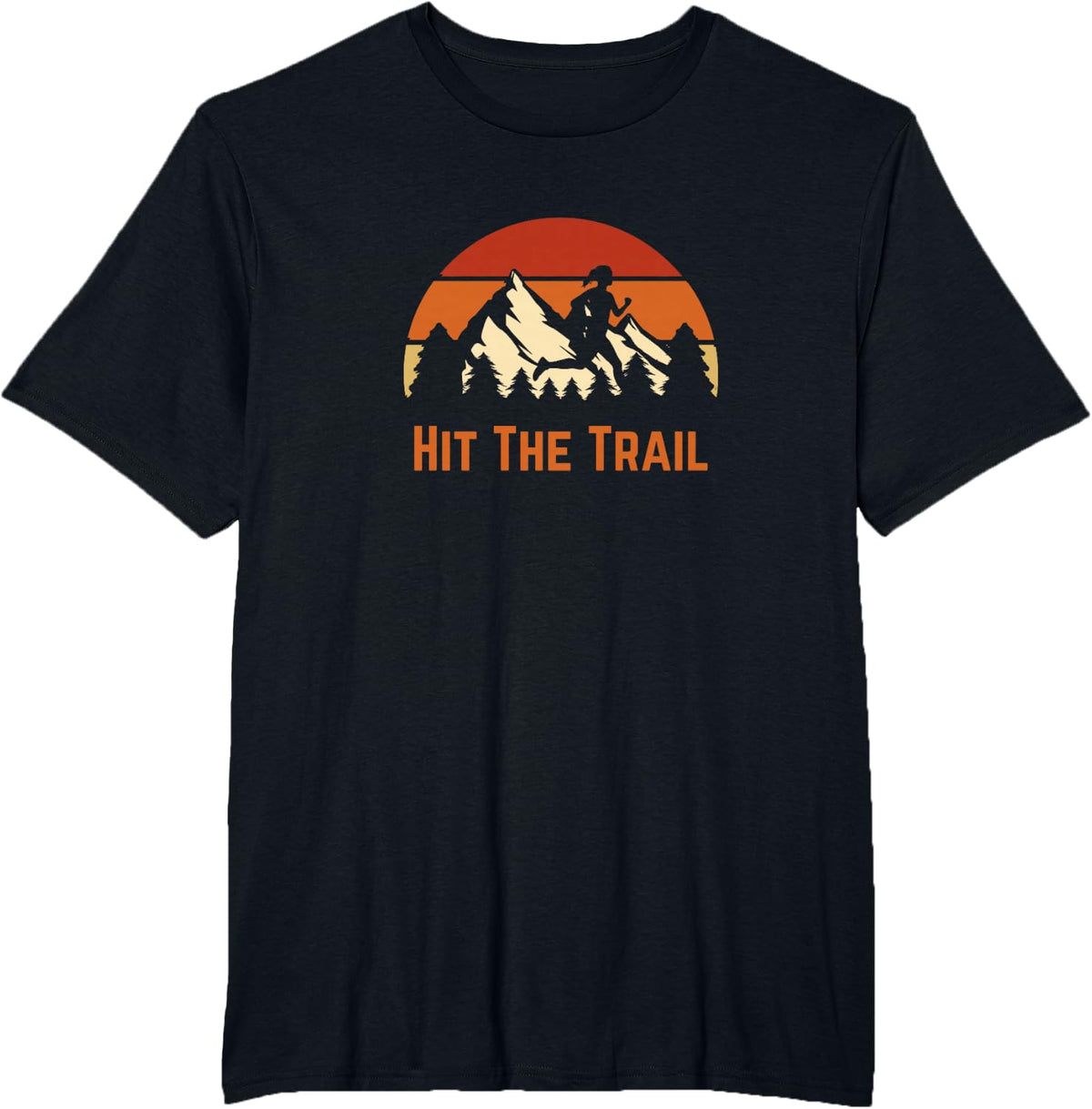 Hit The Trail Runner Retro Running Sunset Mountains Vintage T-Shirt - Black