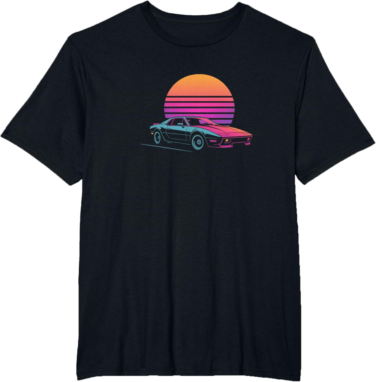 Synthwave Sunset Retro Sports Car Outrun 80s Vaporwave T-Shirt - Black