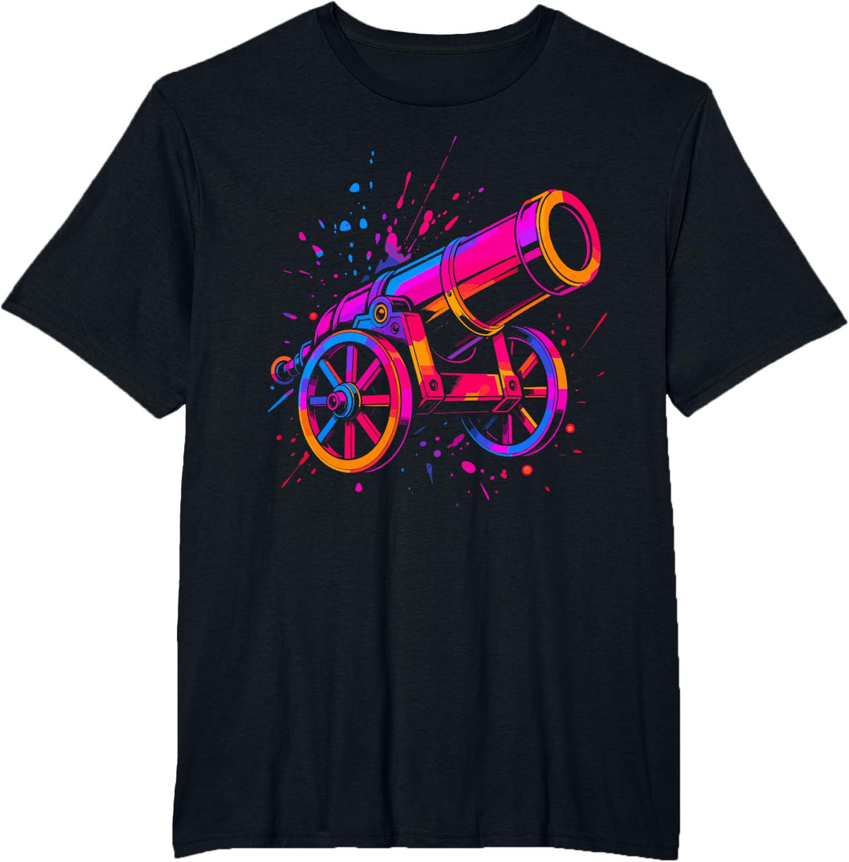 Retro Synthwave Cannon Art Artillery T-Shirt - Black