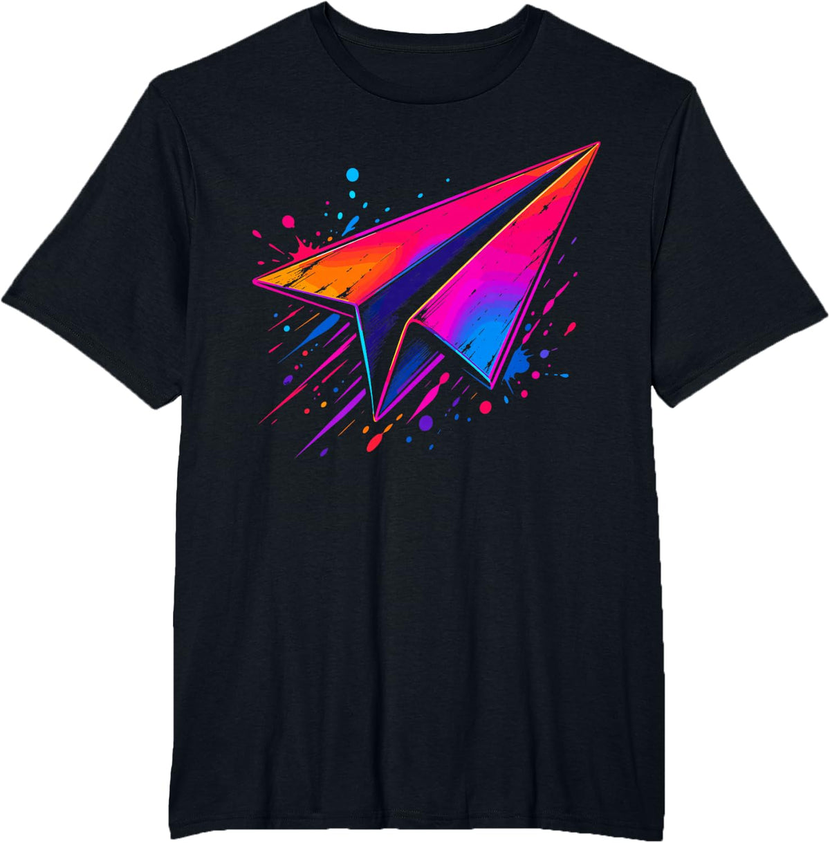 Colorful Paper Airplane Flight Retro Aviation Graphic T-Shirt - Black