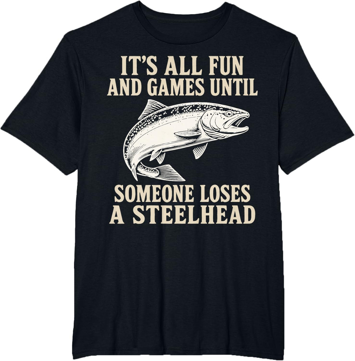 Steelhead Angler Vintage River Fishing T-Shirt - Black
