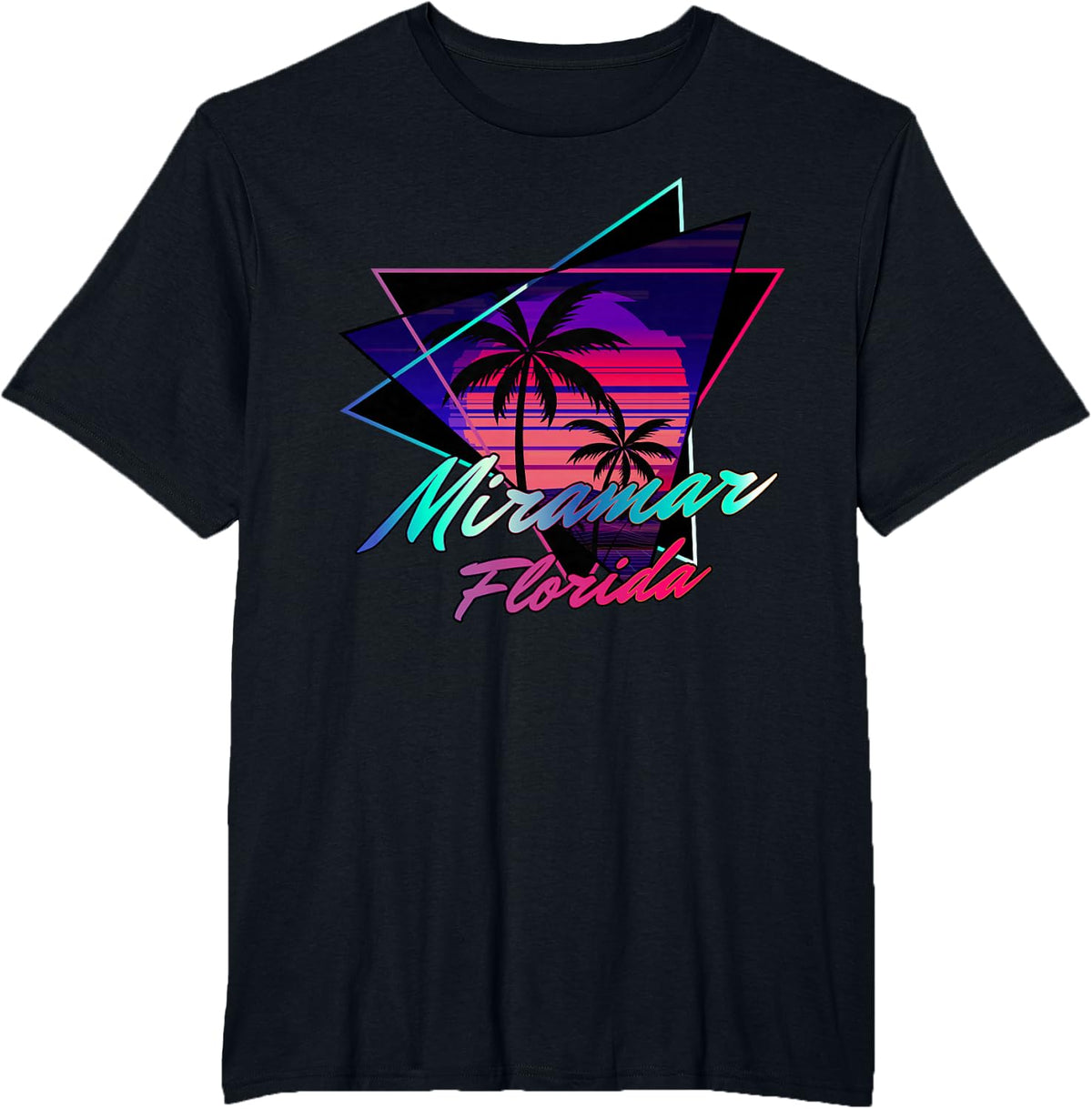 Miramar Florida Retro Sunset Synthwave Vibes T-Shirt - Black