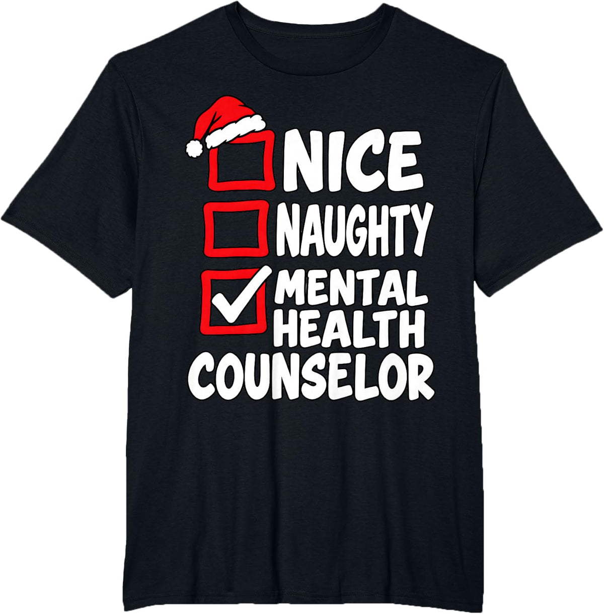 Xmas Mental Health Counselor Santa Hat Christmas T-Shirt - Black
