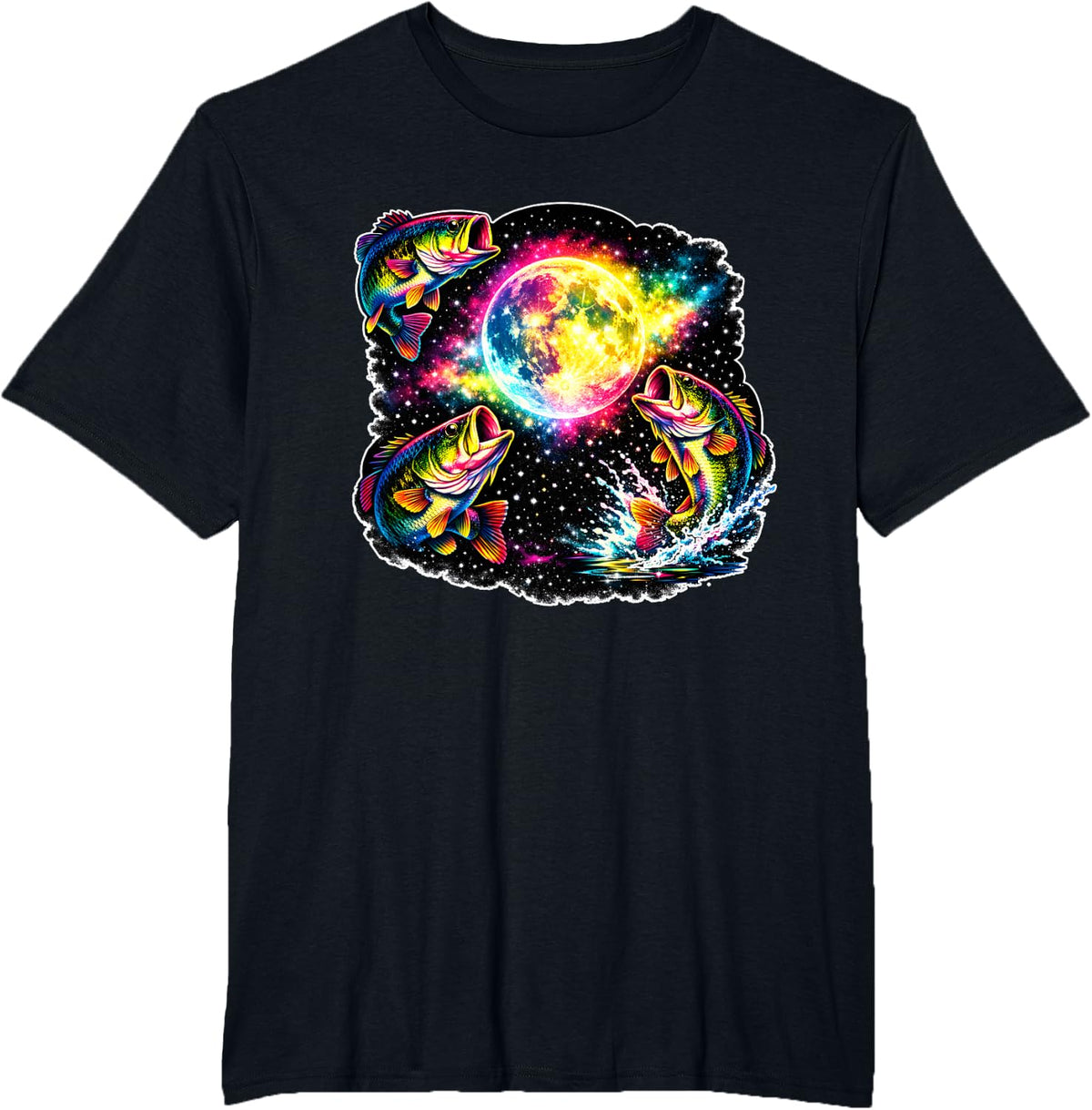 Funny Bass Fishing Silly Gear 3 Howling Moon Meme Youth T-Shirt - Black