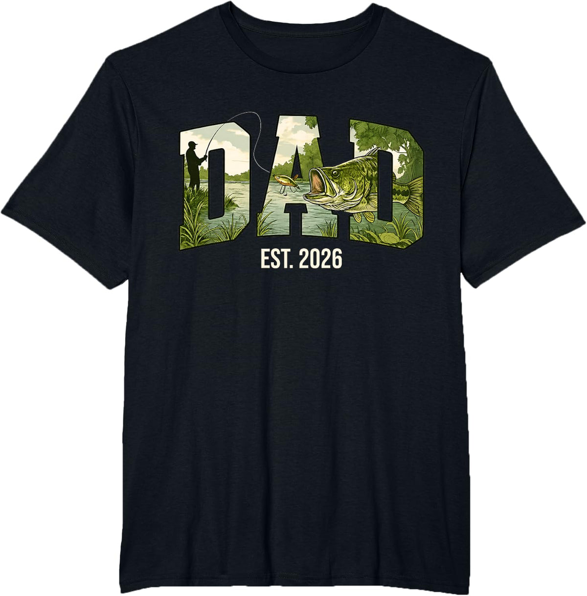 Dad Est 2026 Bass Fish Father's Day Fishing Dad New Dad T-Shirt - Black