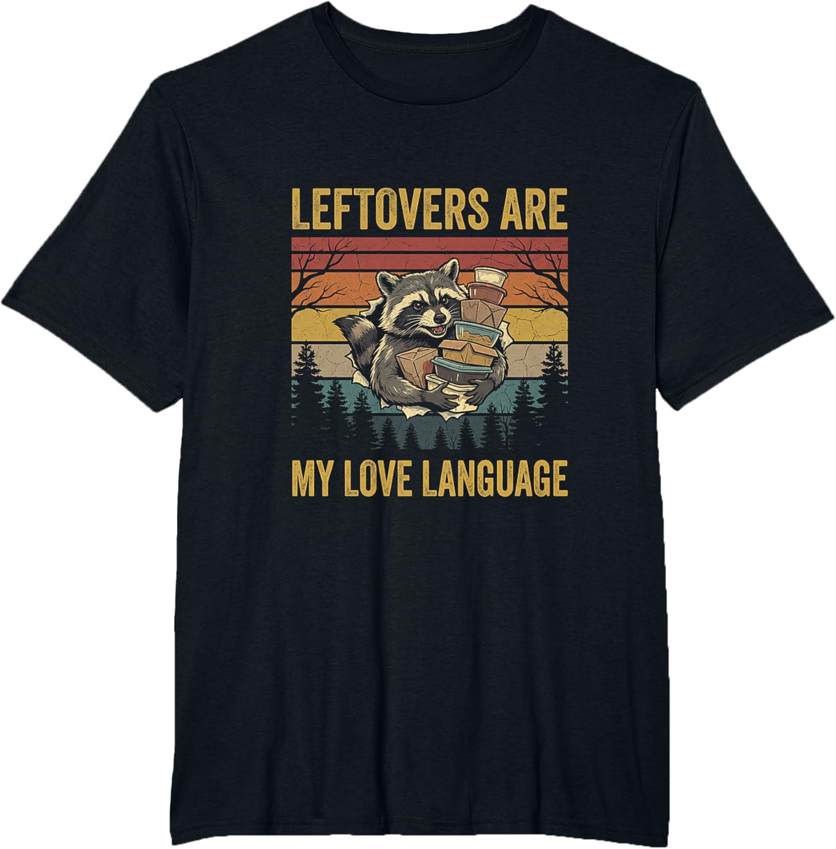Raccoon Leftovers Friendsgiving Foodie Thanksgiving T-Shirt - Black