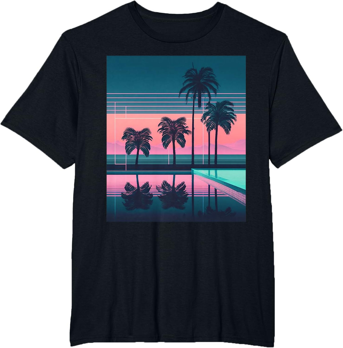 Vaporwave Aesthetic Trippy Tropical Palm Tree Tees T Shirts Vapor Wave Retro - Black