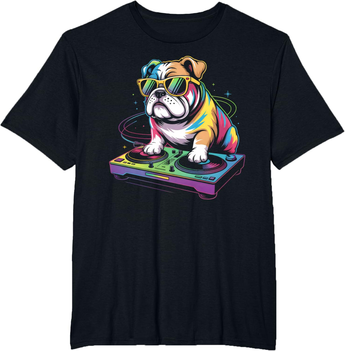 Cool Bulldog Music DJ Turntable T-Shirt - Black