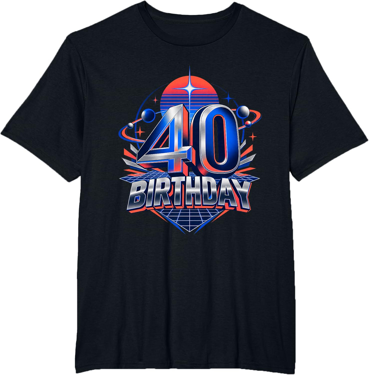 Retro 40th Birthday Synthwave Design T-Shirt - Black