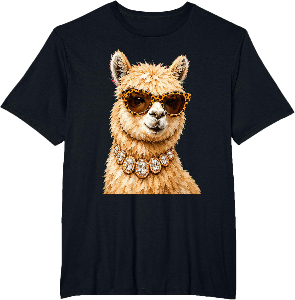 Cool Alpaca Roar Leopard Sunglasses Funny Humor T-Shirt - Black