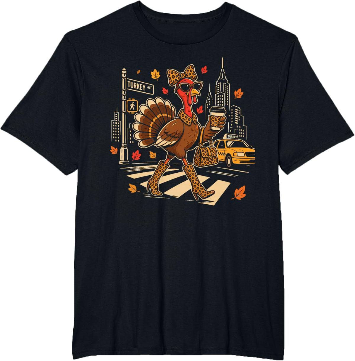 Turkey AVE/Turkey Leopard Print Thanksgiving T-Shirt - Black