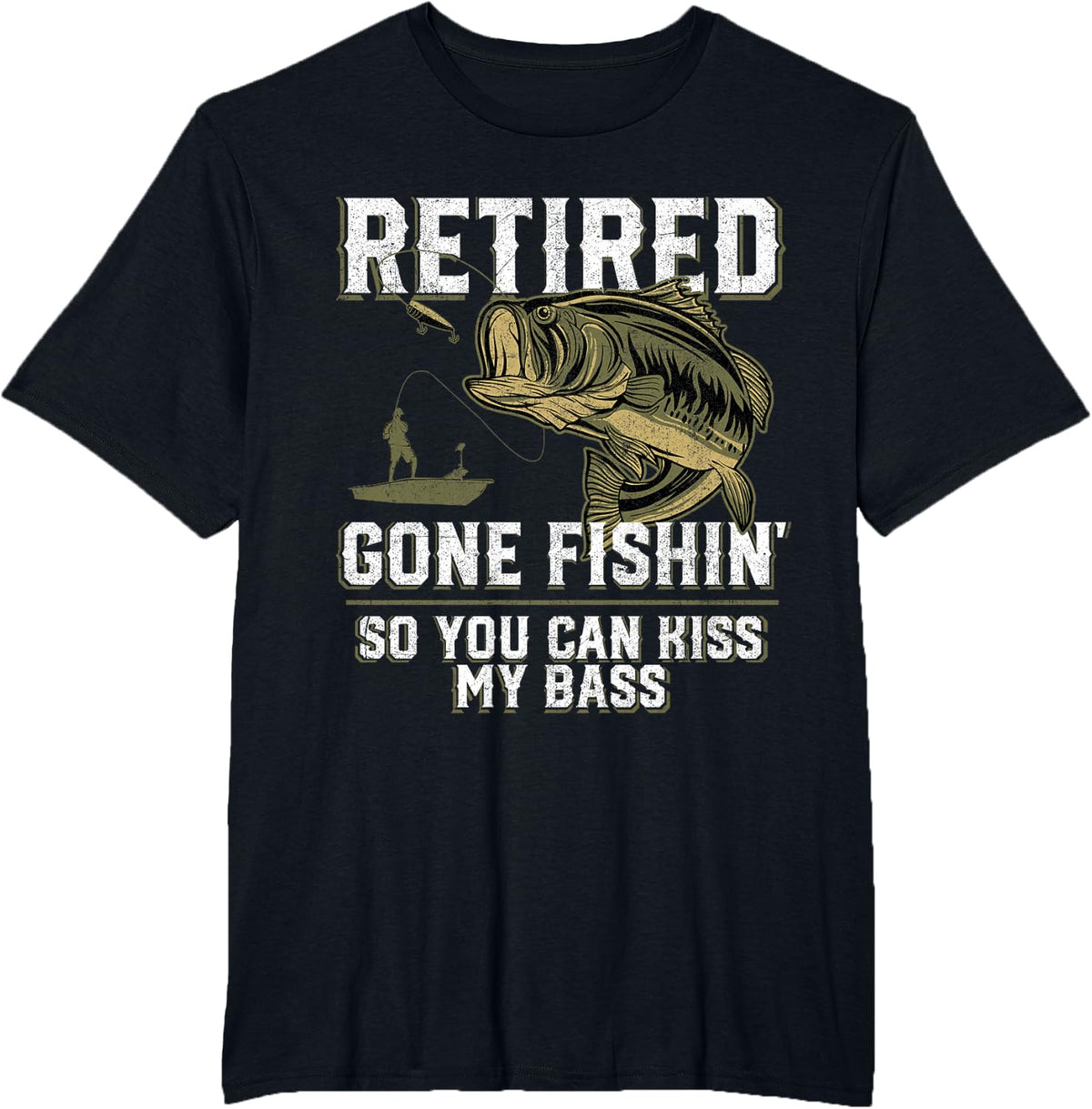 Funny Bass Fishing Shirts & Gifts For Men Retired Gone Fishin' Unisex Adult Humor Bass Fishing T-Shirt Black Medium - Black