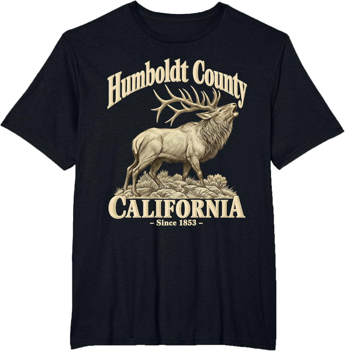 Humboldt County California Elk Bugle Wildlife Resident. T-Shirt - Black