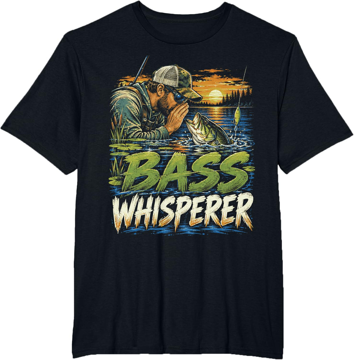 Fishing Bass Season Whisperer for Lake Anglers T-Shirt - Black