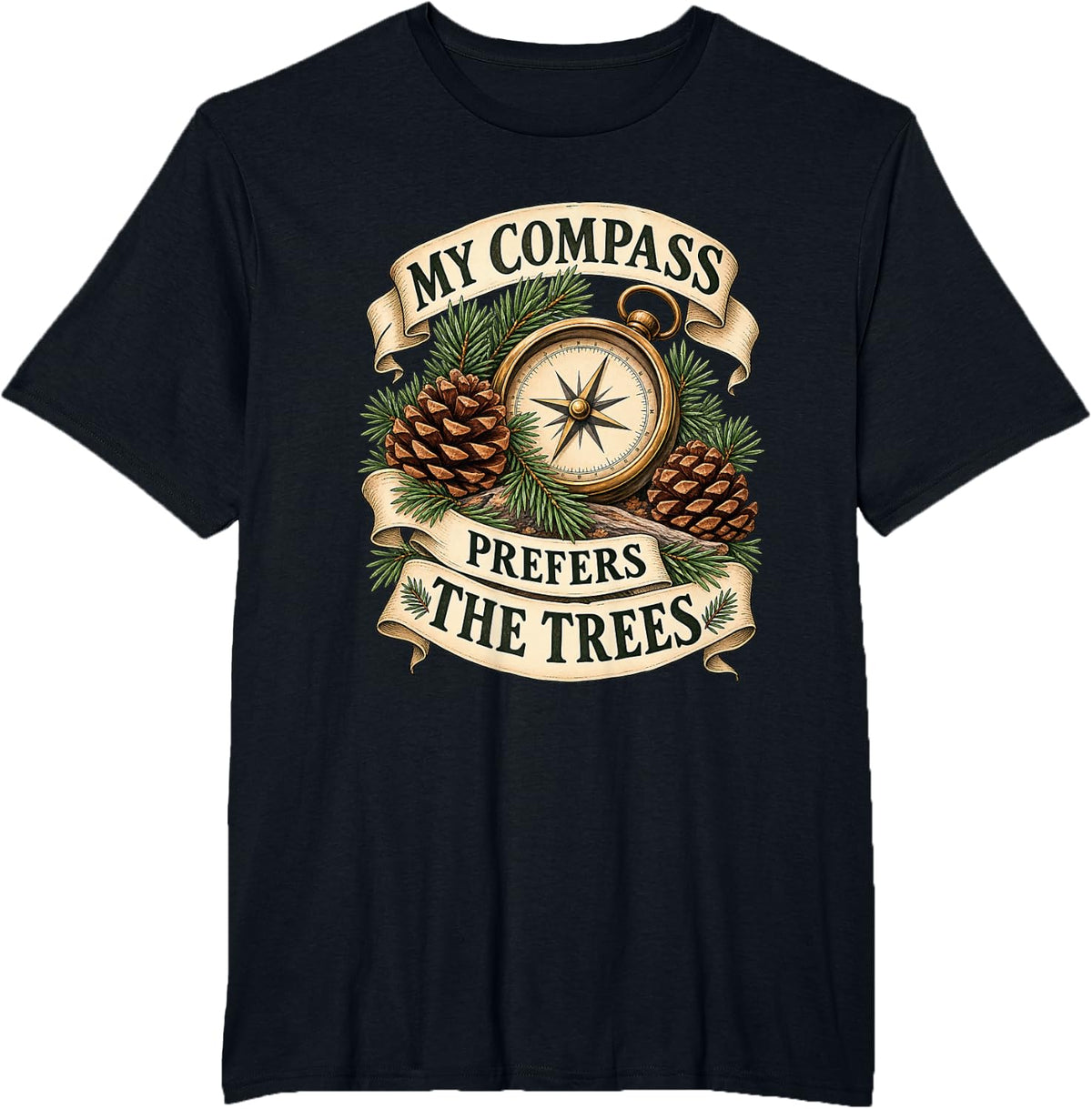 Funny Hiking Compass Saying, Hiker Mountains Trail T-Shirt - Black