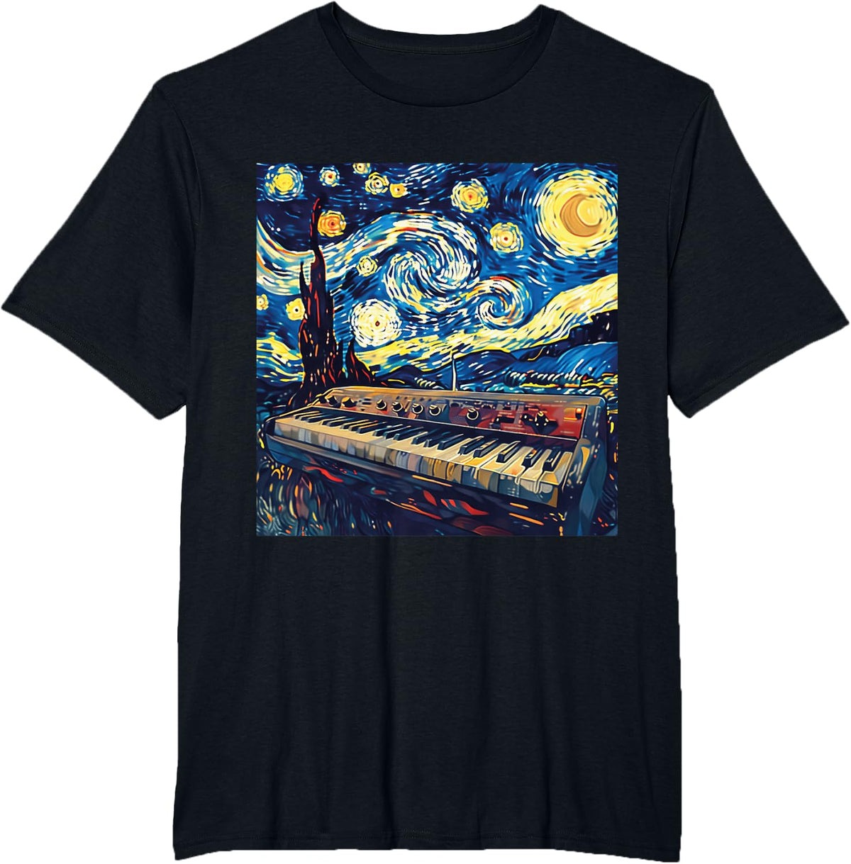 Starry Synth Night Electronic Music Enthusiast Synthesizer T-Shirt - Black