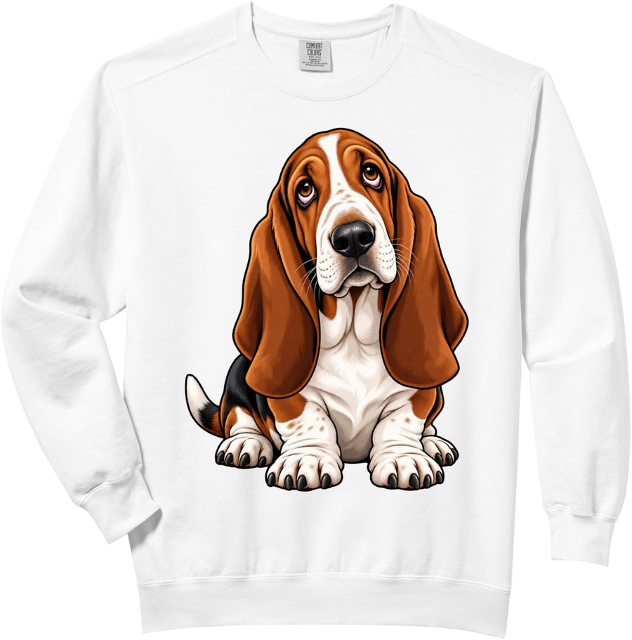 Cute Basset Hound Puppy Portrait Dog Lover Artwork Comfort Colors Adult Sweatshirt - Adult Unisex White