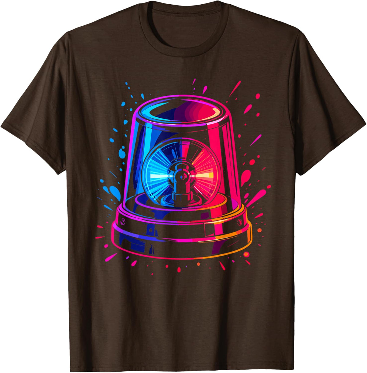 Emergency Flashing Siren Light Retro Pop Art T-Shirt - Brown