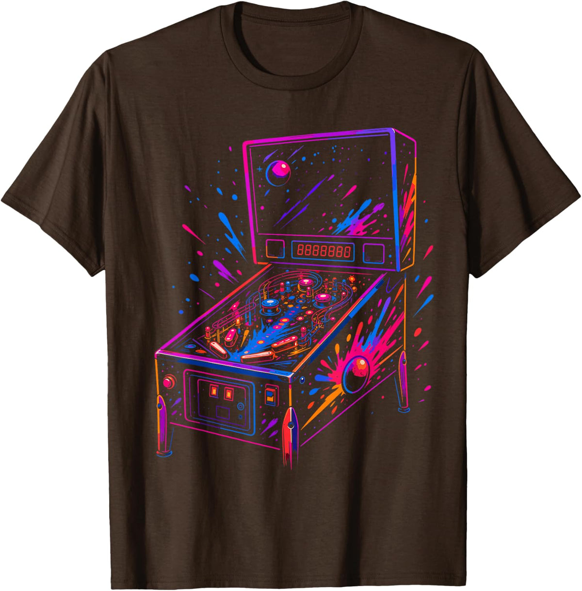 Retro Pinball Machine 80s Arcade Gamer Art T-Shirt - Brown