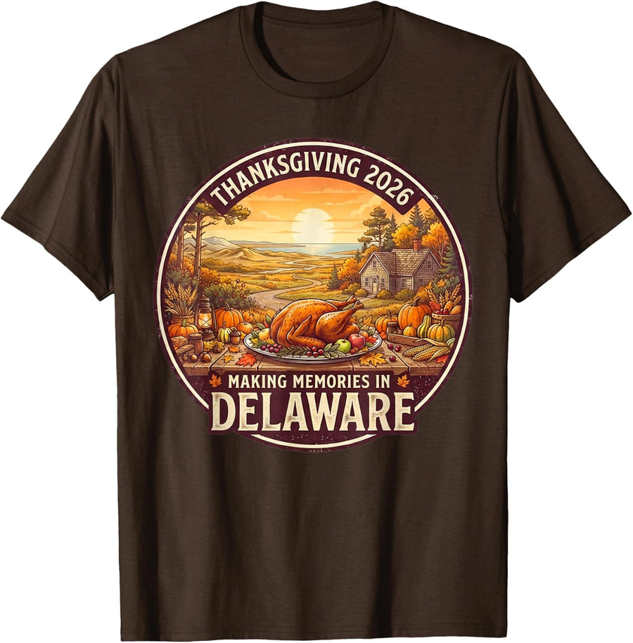 Delaware Thanksgiving 2026 Family Vacation Reunion Holiday T-Shirt - Brown