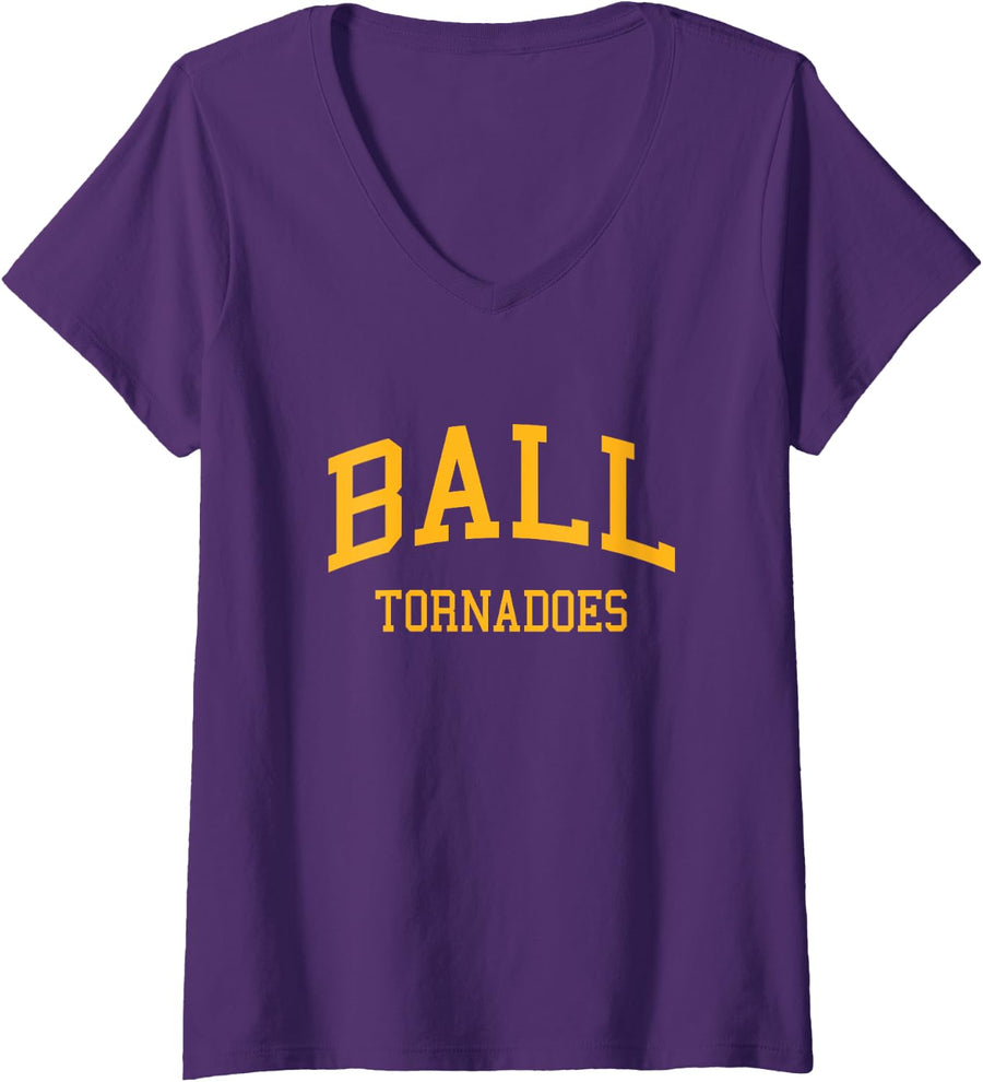 Womens Ball High School HS Galveston TX Retro Sports V-Neck T-Shirt - Purple