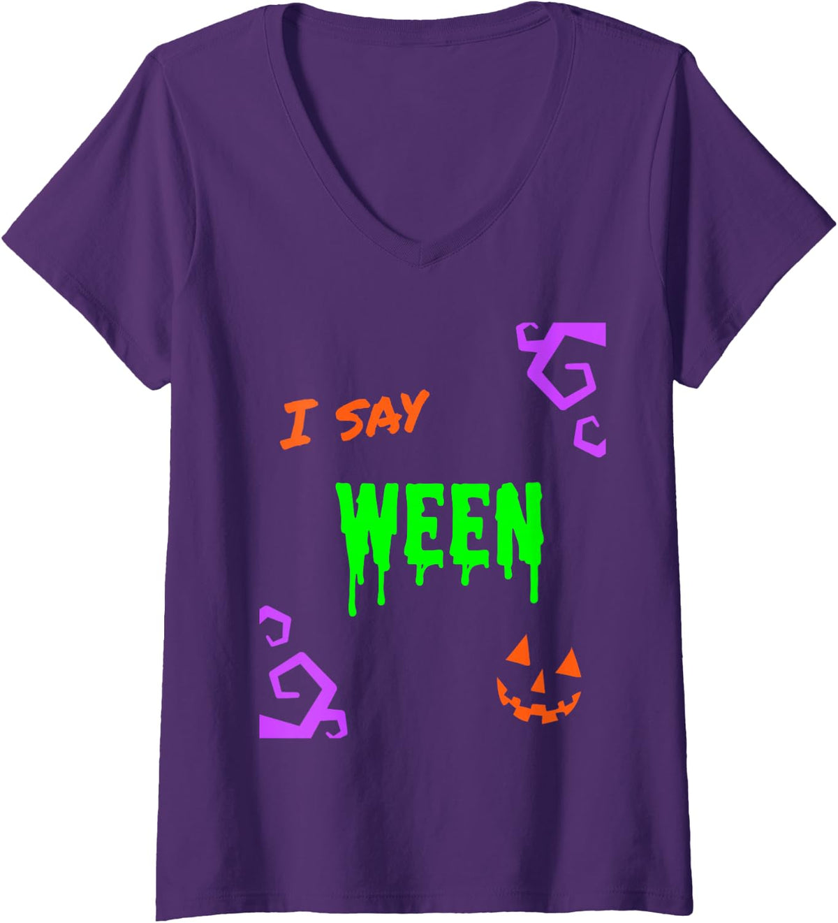 Women's Couples Costume Halloween Matching I say Hallo You say Ween V-Neck T-Shirt - Purple