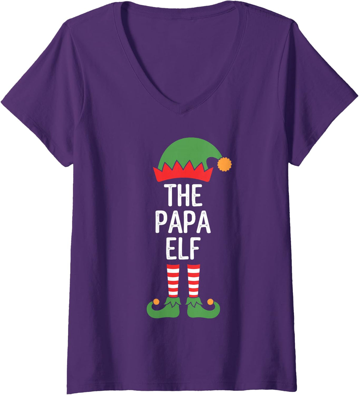 Women's The Papa Elf Funny Matching Family Christmas for Dads V-Neck T-Shirt - Purple